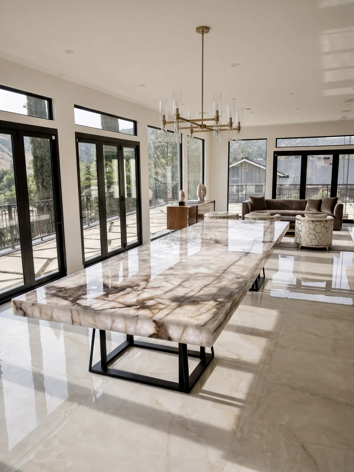 Cloud Dining Table in Crystallo Marble – Custom Natural Stone Furniture, Los Angeles