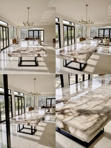 Cloud Dining Table Detail – Crystallo Marble, Luxury Residence Los Angeles