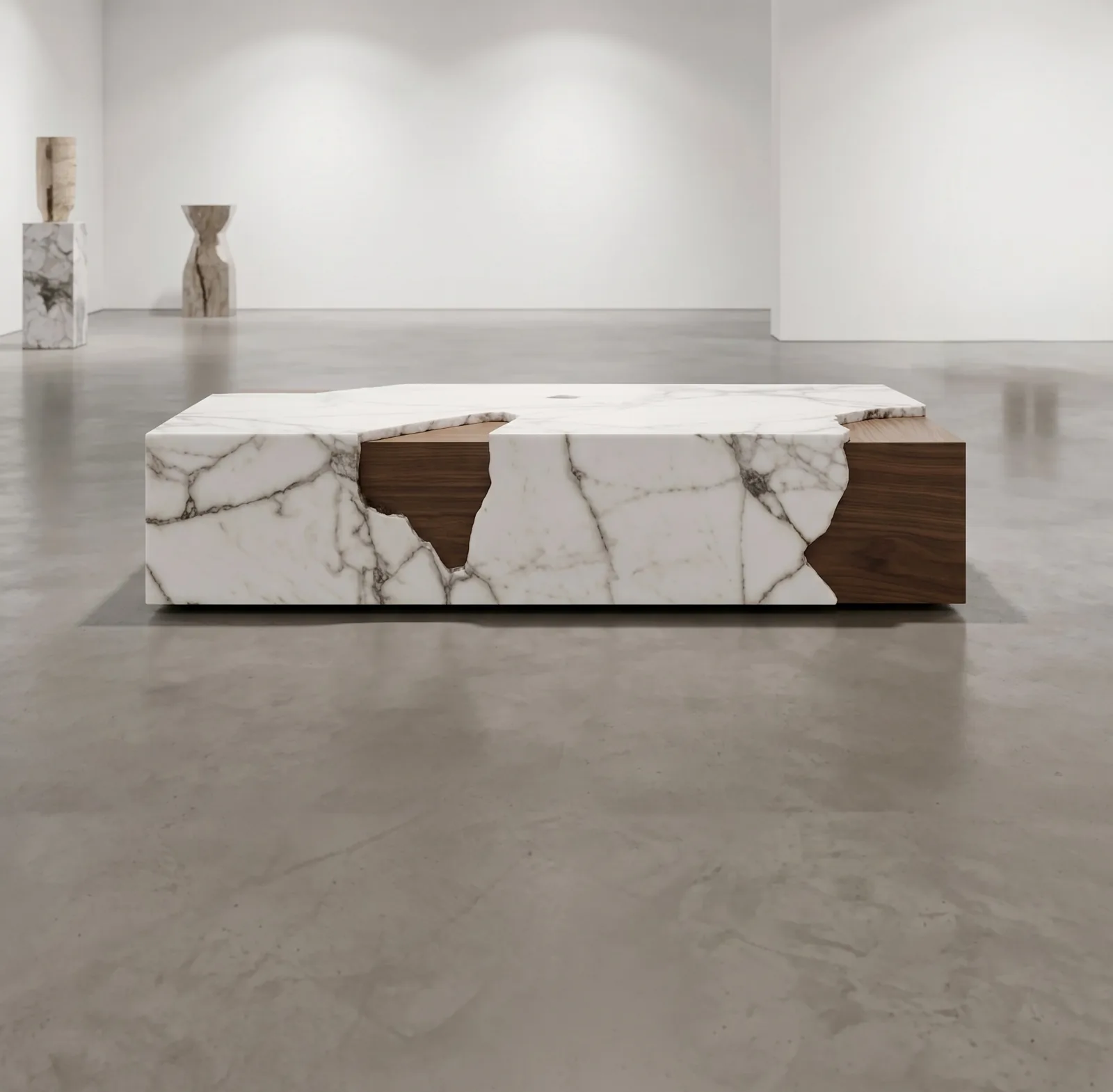 Fragma Coffee Table in Calacatta Paonazzo Marble and Walnut – Custom Natural Stone Furniture