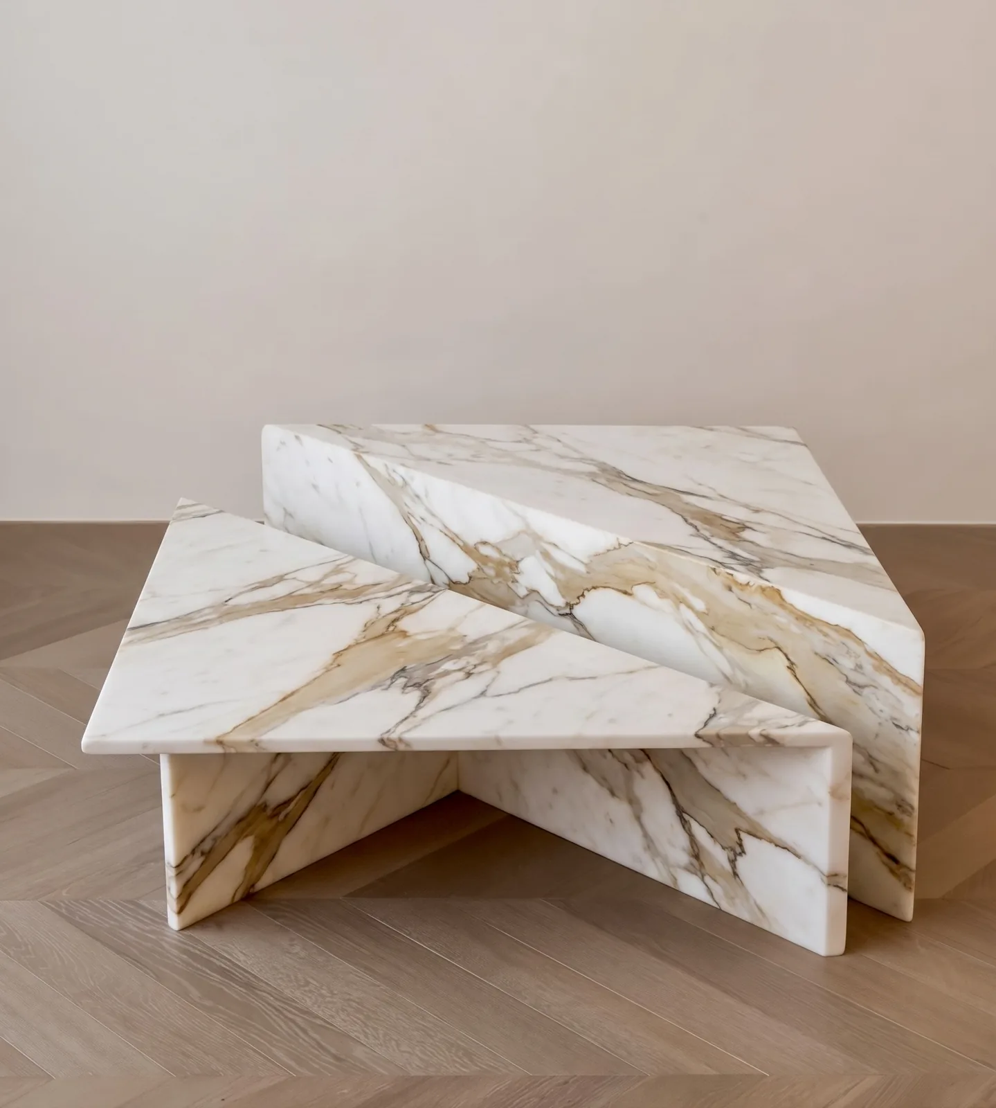 Origami Coffee Table in Calacatta Gold Marble – Custom Natural Stone Furniture Los Angeles