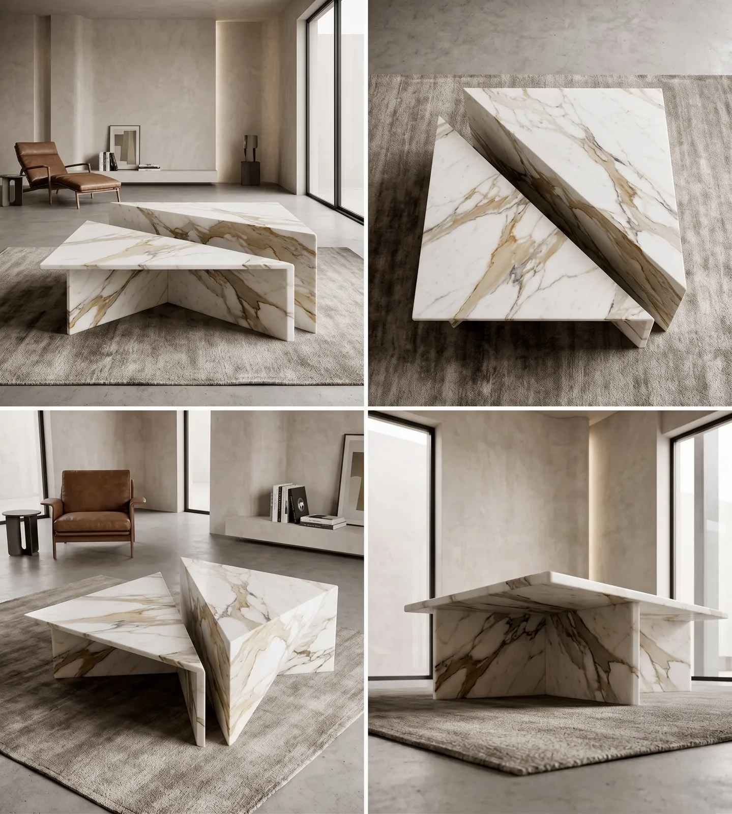 Origami Coffee Table Multi-View – Calacatta Gold Marble Interlocking Forms