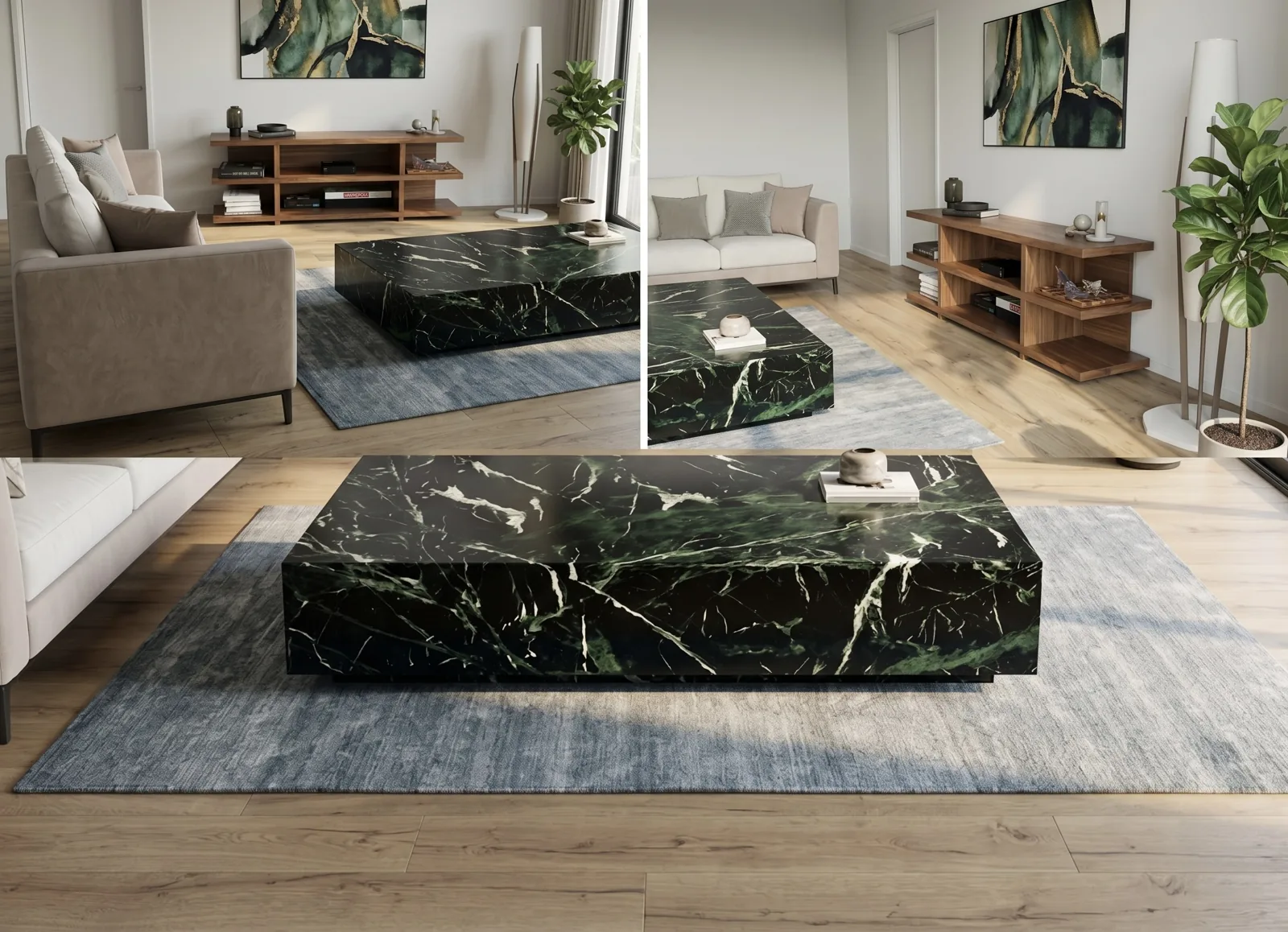 Block Coffee Table in Verde Levanto – Living Room Setting, Los Angeles